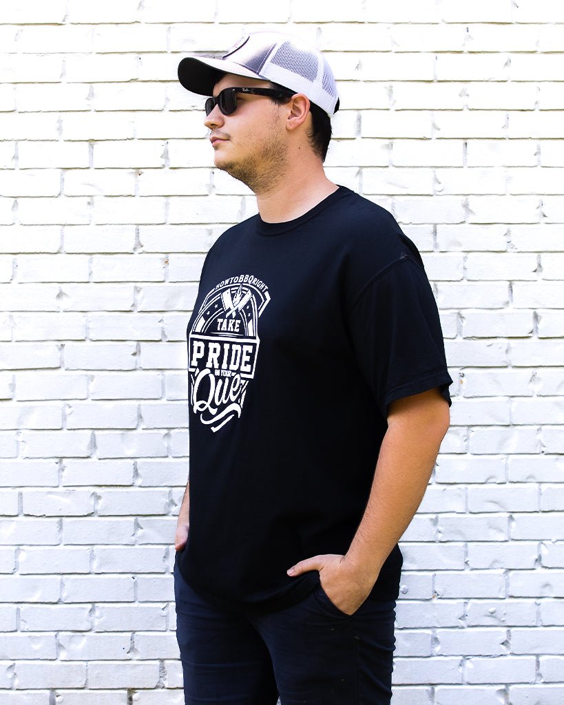 
                  
                    Take Pride Black T-Shirt and H2Q Grey Hat - HowToBBQRight
                  
                