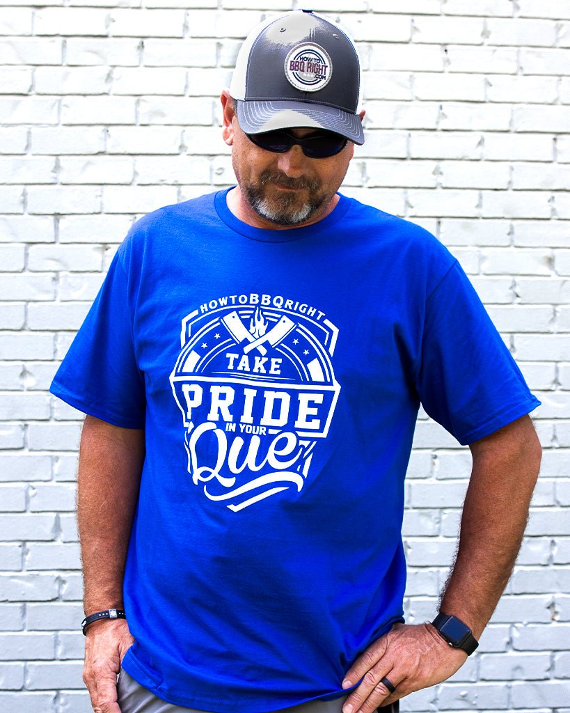 Take Pride Blue T-Shirt and H2Q Grey Hat - HowToBBQRight