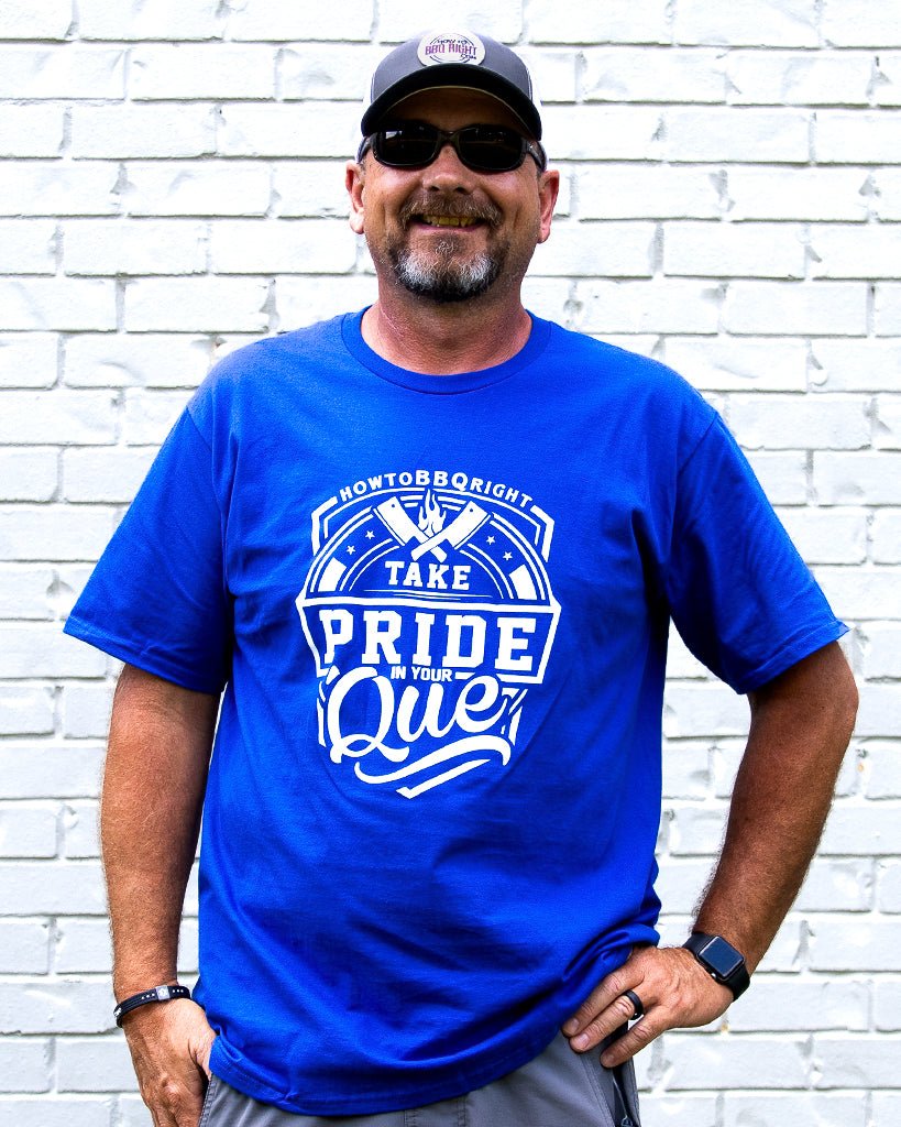 Take Pride Blue T-Shirt and H2Q Grey Hat - HowToBBQRight